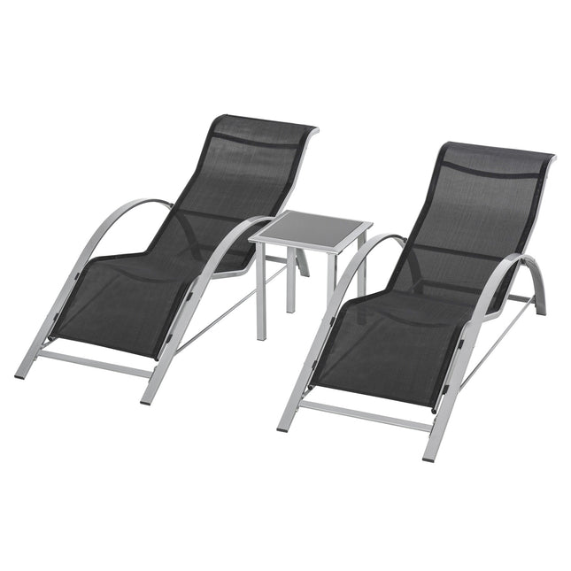 Gartenmöbel-Set aus schwarzem Metallgeflecht für draußen – 2 Sessel, Tisch