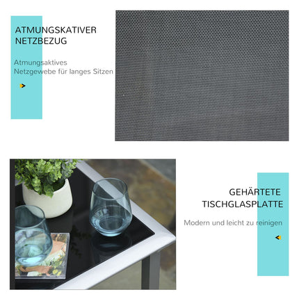 Gartenmöbel-Set aus schwarzem Metallgeflecht für draußen – 2 Sessel, Tisch