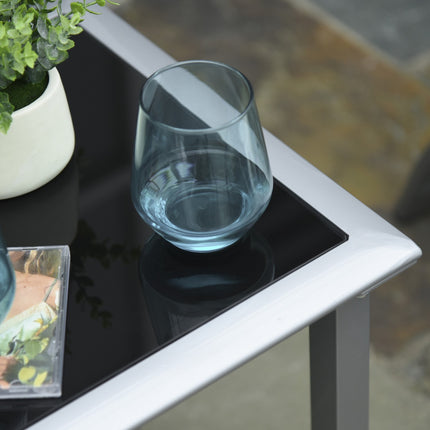 Gartenmöbel-Set aus schwarzem Metallgeflecht für draußen – 2 Sessel, Tisch