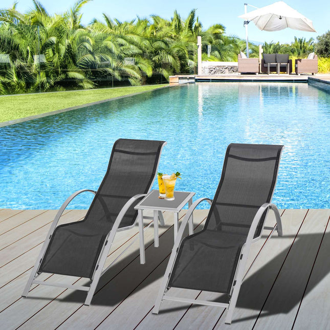 Gartenmöbel-Set aus schwarzem Metallgeflecht für draußen – 2 Sessel, Tisch