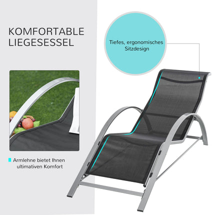 Gartenmöbel-Set aus schwarzem Metallgeflecht für draußen – 2 Sessel, Tisch