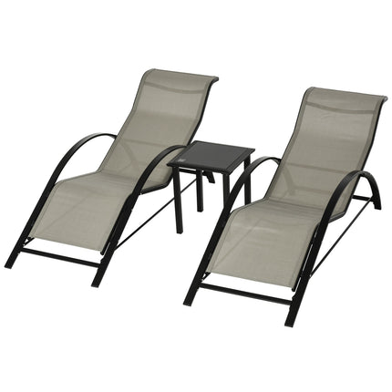 Gartenstuhl aus Metallgeflecht – 2 Sonnenliegen, 1 Tisch, grau