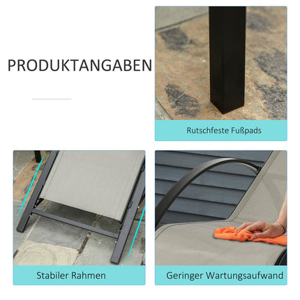 Gartenstuhl aus Metallgeflecht – 2 Sonnenliegen, 1 Tisch, grau