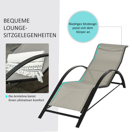 Gartenstuhl aus Metallgeflecht – 2 Sonnenliegen, 1 Tisch, grau