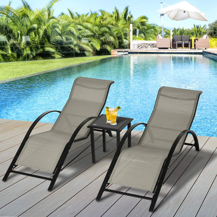 Gartenstuhl aus Metallgeflecht – 2 Sonnenliegen, 1 Tisch, grau