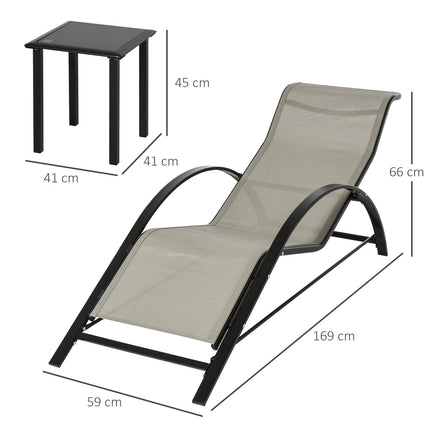 Gartenstuhl aus Metallgeflecht – 2 Sonnenliegen, 1 Tisch, grau