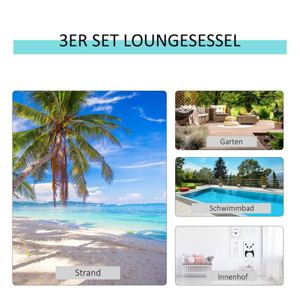 Gartenstuhl aus Metallgeflecht – 2 Sonnenliegen, 1 Tisch, grau