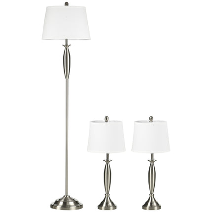 Steh- und Tischleuchtenset, Silber & Weiß, E27, 3-teilig