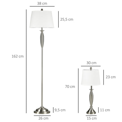 Steh- und Tischleuchtenset, Silber & Weiß, E27, 3-teilig