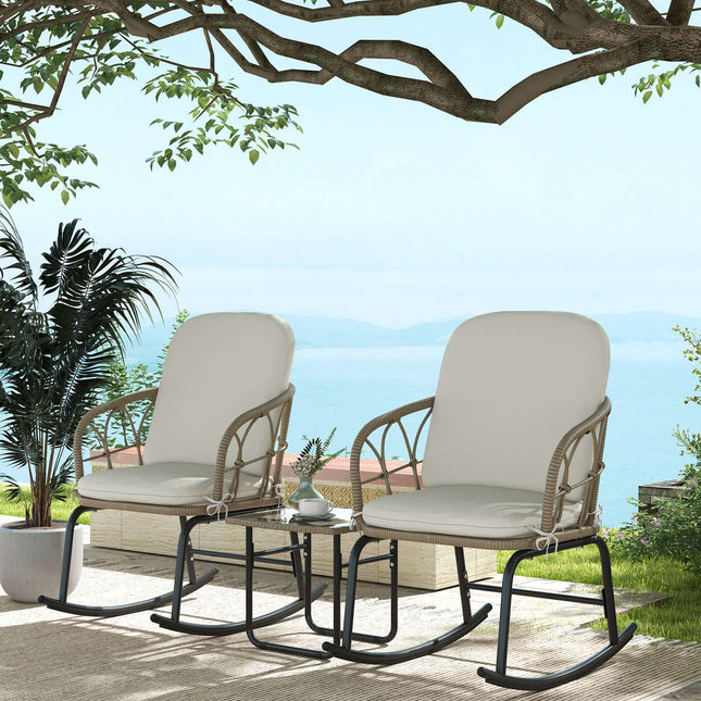 Garden rocking chair set with cushions - 3 pieces