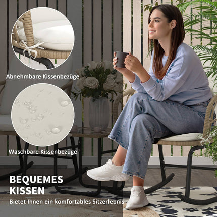 Garten-Schaukelstuhl-Set mit Kissen - 3-teilig
