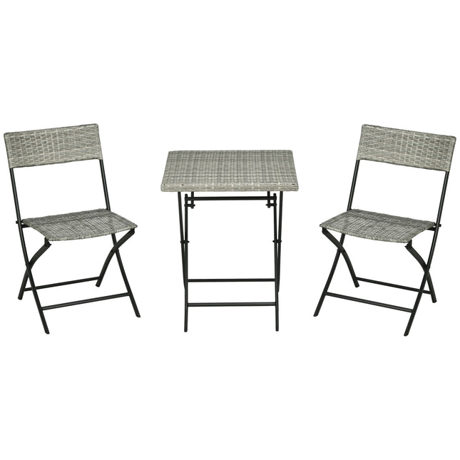 3-teiliges hellgraues Bistro-Set aus Metall - Klapptisch und Stühle