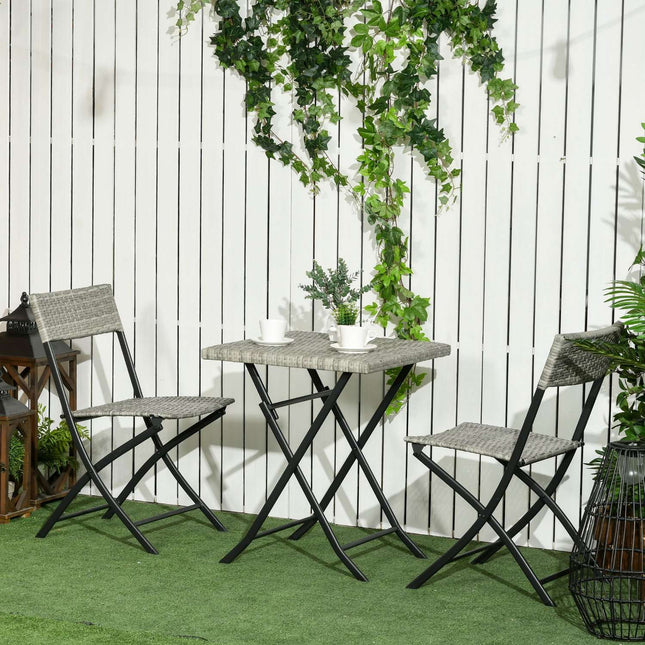 3-teiliges hellgraues Bistro-Set aus Metall - Klapptisch und Stühle