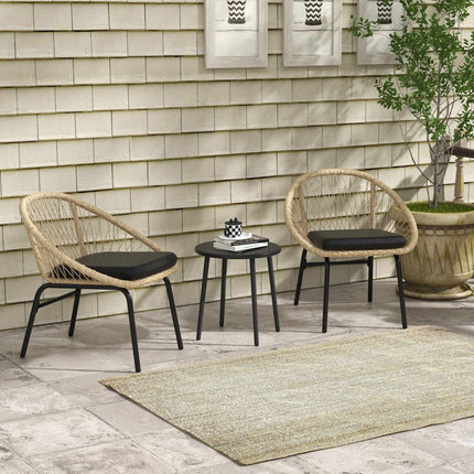 Rattan garden furniture - 3 pcs, yellow cushions