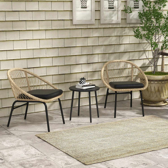 Rattan-Gartenmöbel – 3-teilig, gelbe Polster