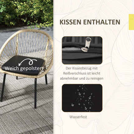 Rattan garden furniture - 3 pcs, yellow cushions