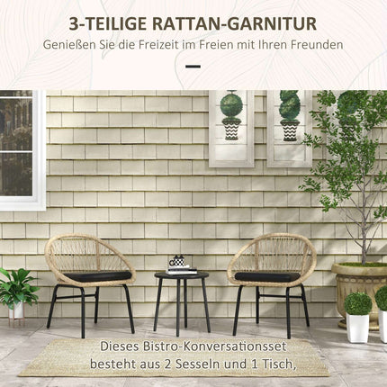 Rattan garden furniture - 3 pcs, yellow cushions