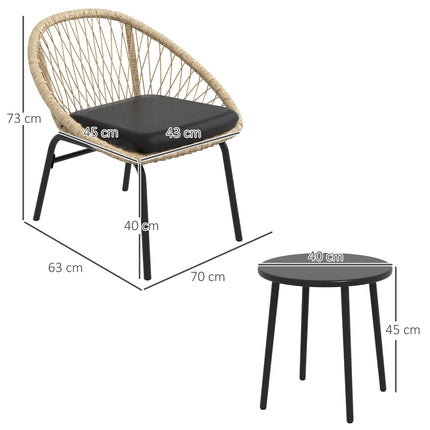Rattan garden furniture - 3 pcs, yellow cushions