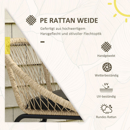 Rattan garden furniture - 3 pcs, yellow cushions