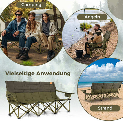 3-Person Folding Camping Sofa with Adjustable Armrests
