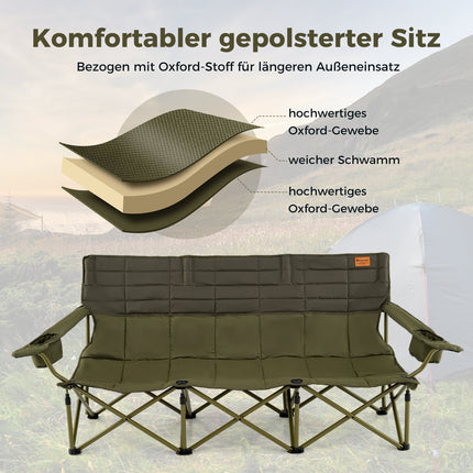 3-Person Folding Camping Sofa with Adjustable Armrests