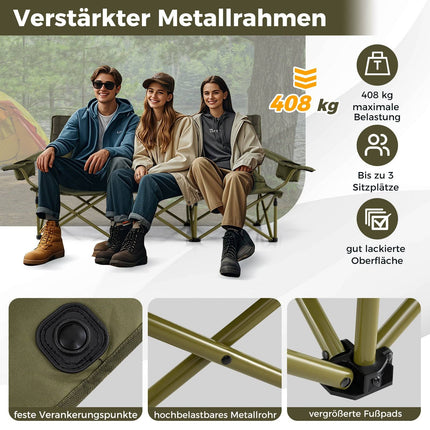 3-Person Folding Camping Sofa with Adjustable Armrests