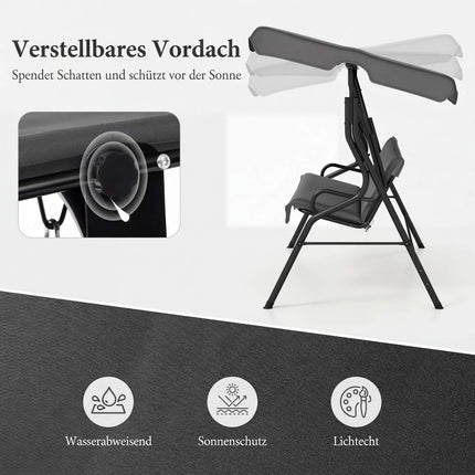 3-Sitzer Hollywoodschaukel mit verstellbarem Sonnendach, Grau