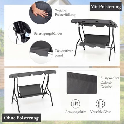 3-Sitzer Hollywoodschaukel mit verstellbarem Sonnendach, Grau