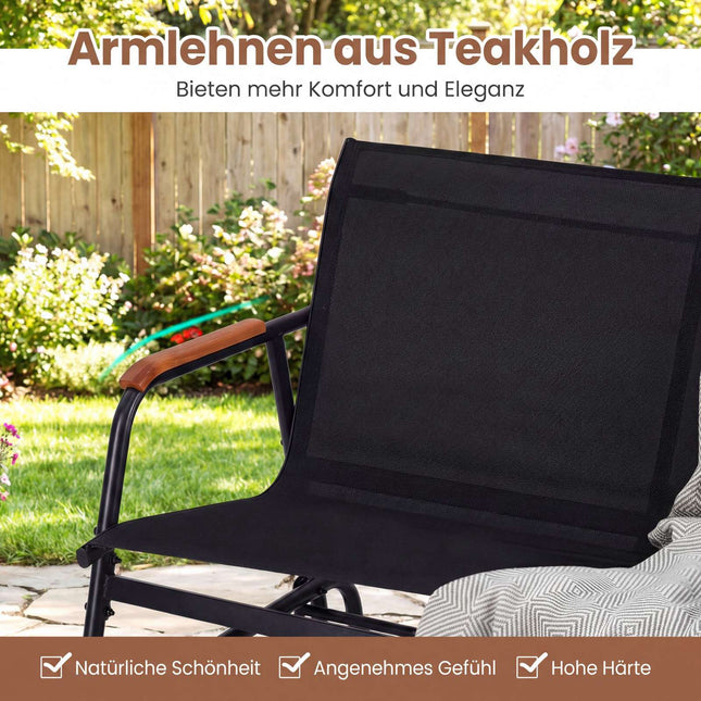 3-Sitzer Hollywoodschaukel mit Teak-Armlehnen, Schwarz