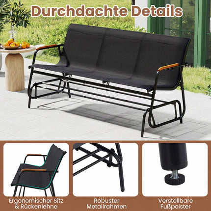 3-Sitzer Hollywoodschaukel mit Teak-Armlehnen, Schwarz