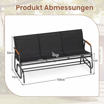 3-Sitzer Hollywoodschaukel mit Teak-Armlehnen, Schwarz