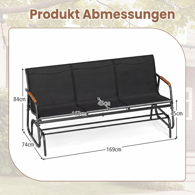 3-Sitzer Hollywoodschaukel mit Teak-Armlehnen, Schwarz