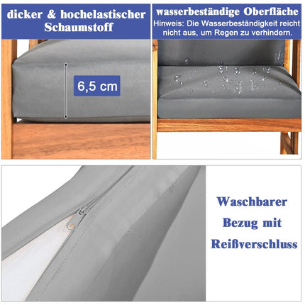 3-teiliges Akazienholz-Sofa-Set mit Kissen