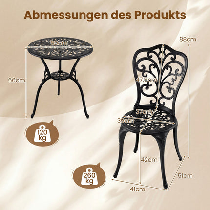 3-Piece Aluminum Patio Bistro Set with Table & Chairs