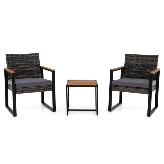 3-teiliges Balkonmöbel-Set mit Kissen und Tisch