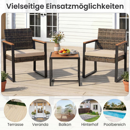 3-teiliges Balkonmöbel-Set mit Kissen und Tisch