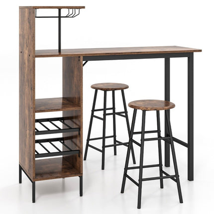 3-teiliges Bartisch- und Stuhlset Industrieller Pub-Tisch und Hocker Kaffee
