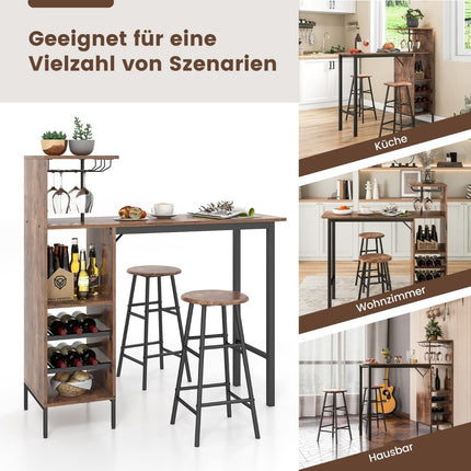 3-teiliges Bartisch- und Stuhlset Industrieller Pub-Tisch und Hocker Kaffee