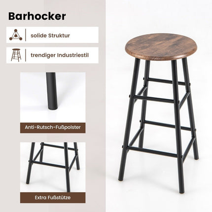 3-teiliges Bartisch- und Stuhlset Industrieller Pub-Tisch und Hocker Kaffee