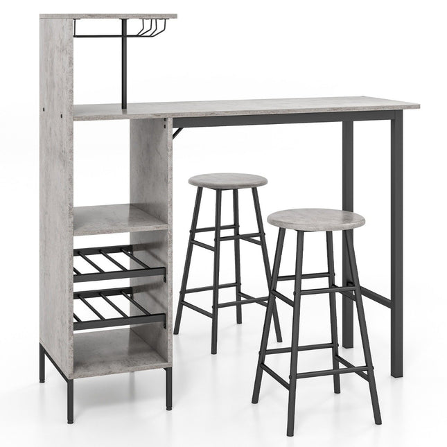 3-delige bartafel en stoelenset, industriële bartafel en kruk, grijs