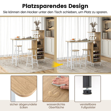 3 Piece Bar Table & Chair Set Industrial Pub Table & Stool Natural