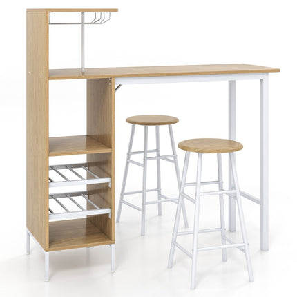 3 Piece Bar Table & Chair Set Industrial Pub Table & Stool Natural