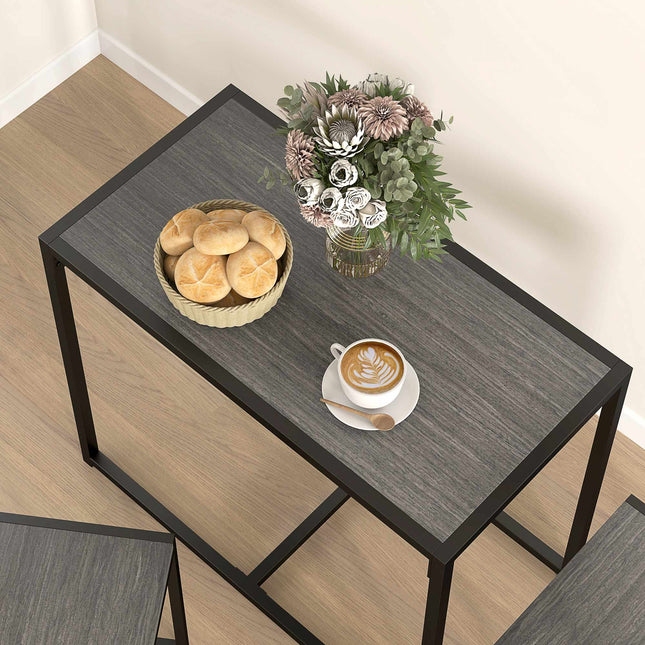 3-delige bartafelset met 2 stoelen, grijs MDF, stalen frame