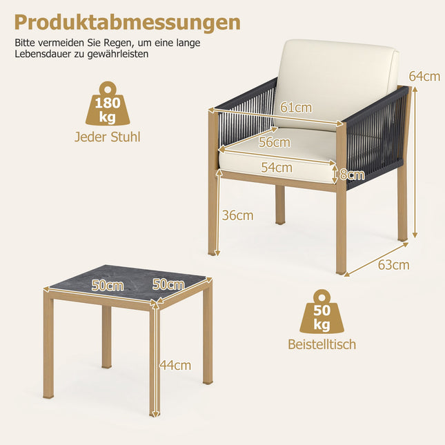 3-teiliges Bistrotisch-Set mit Kissen, Beige, für Balkon & Garten
