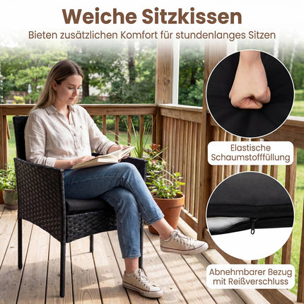 3-teiliges schwarzes Rattan-Gartenmöbel-Set mit Tisch