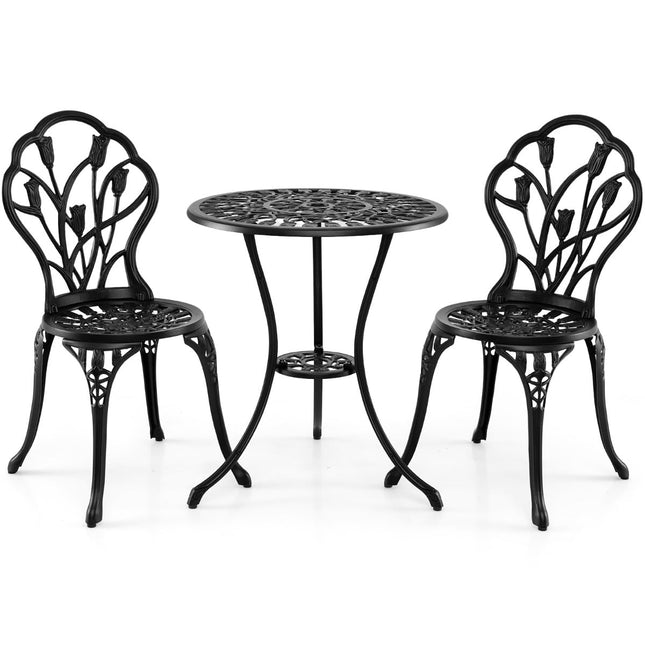 3-teiliges Bistroset aus Aluminiumguss mit Sonnenschirmloch