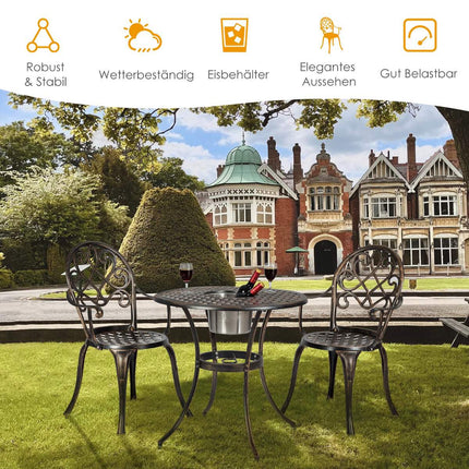 3-teiliges Outdoor-Bistro-Set aus Aluminiumguss mit integriertem Eiskübel