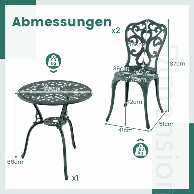 3-teiliges Gartenmöbel-Set aus Aluminiumguss mit Bistrotisch und Stühlen