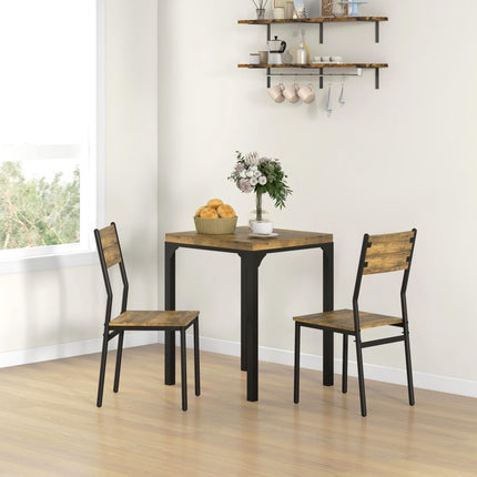 3-Piece Dining Set, Table and 2 Chairs, MDF & Metal, Brown