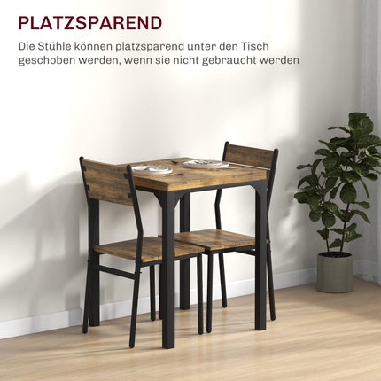 3-Piece Dining Set, Table and 2 Chairs, MDF & Metal, Brown